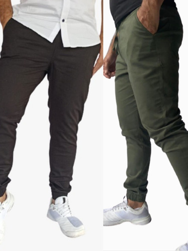  2 Unidades Pantalón Jogger Dril Licrado Pitillo 4 Bolsillos