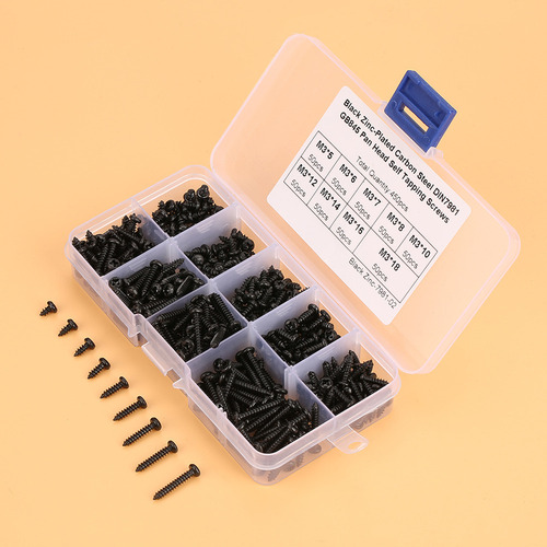 Juego De 450 Tornillos Autorroscantes Negros M3 Con Cabeza P
