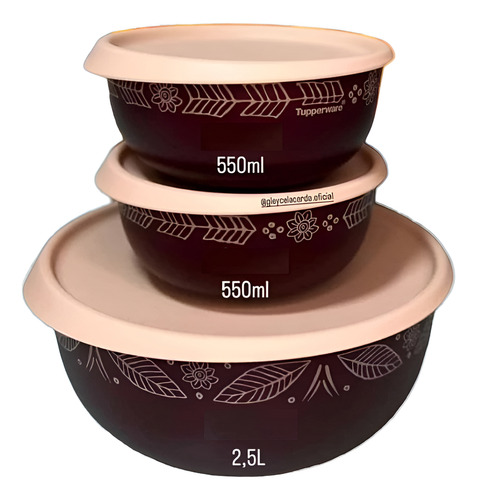 Kit 3 Tigelas Tupperware Linha Toque Mágico Rustic Marsala