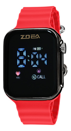 Reloj Zoea Ez8008-h Negro Metal Silicona Resistente Al Agua Correa Rojo