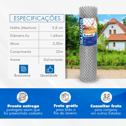 Imagem 5 de 5 de Tela Alambrado Cerca Galvanizada 2 F16 25x2,0m São Jorge