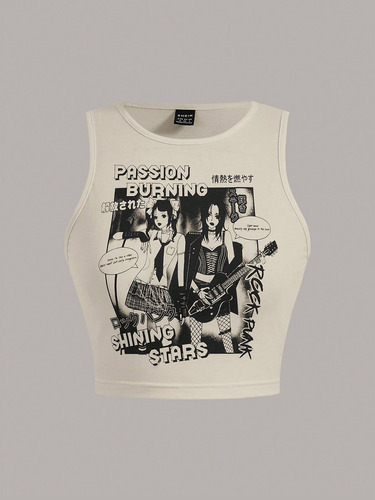 Top Tank Crop Con Estampado De Figura Y Letra