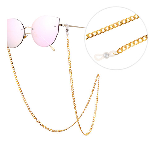 Gafas De Sol Doradas Con Cadena De Anteojos De Moda