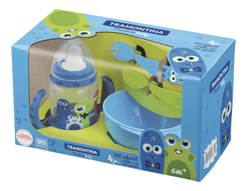 Set De Mesa Para Bebé Monsterbaby Azul 4 Piezas