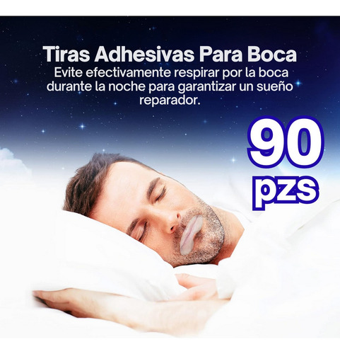 90 Tiras Adhesivas Cinta Boca Anti Ronquidos Respiración F Color Transparente