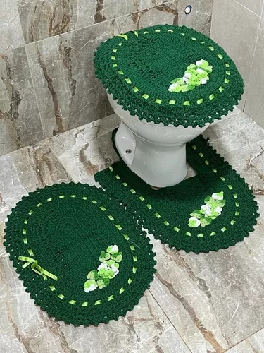 Jogo de banheiro em croche 3 peças decoração verde. em Promoção na