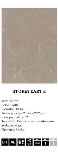 Arg Porcelanato Storm Earth Mate 60x1.20 Pared/piso