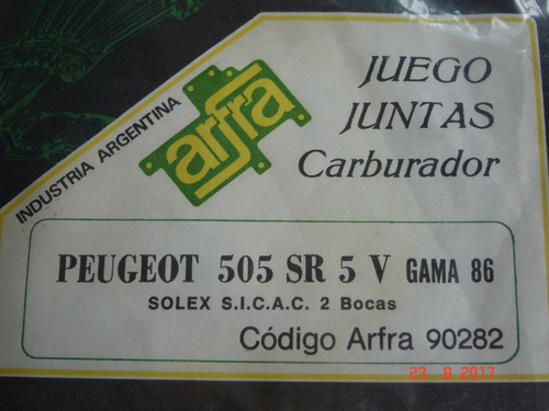 Juego Juntas Carburador Solex Peugeot 505 Sr 5v Gama