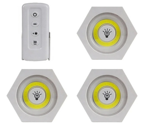 Set De 3 Luces Led Control Remoto Placard Alacena Emergencia Color Blanco