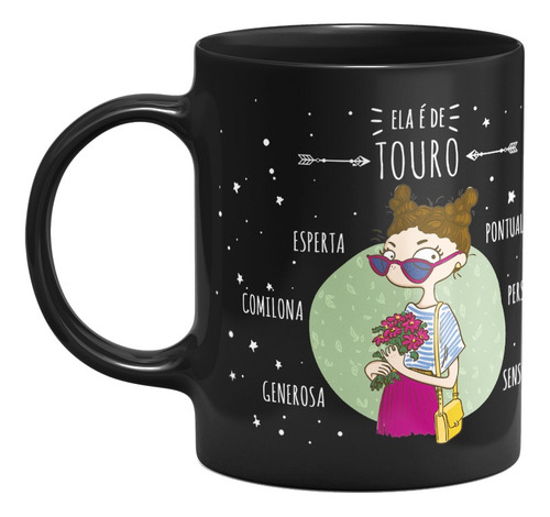 Caneca Signos Preta - Ela É De Touro