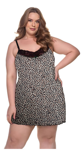 Camisola Feminina Plus Size Liganete Estampada Renda Sensual