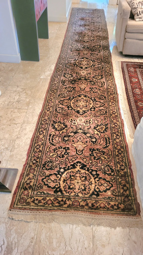 Tapete Passadeira Persa Antiga Muito Grande Rara 5.2 M 80 Cm Floral Salmão Claro (Usado)