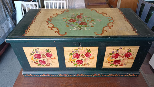 Antiguo Baúl Piecera Reciclado Decoupage Pintado Artesanal