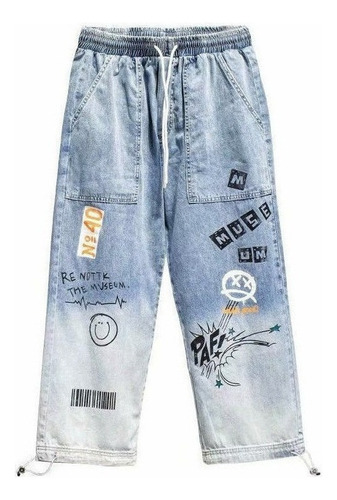 Hombre Suelto Hip Hop Streetwear Jeans Calça Graffiti