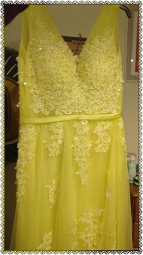 Vestido De Festas Princesa Kerry Yellow Com Tulle Pérolas