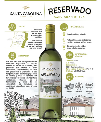 Vino Blanco Suavignon Blanc Santa Carolina Reservado 750ml