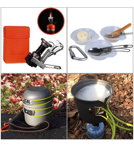 Estufas Set Ollas Camping 10piezas Con Cocinilla Y Cubiertos