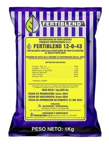 Fertilizante Fertiblend 12-0-43 Engruese Y Llenado De Frutos