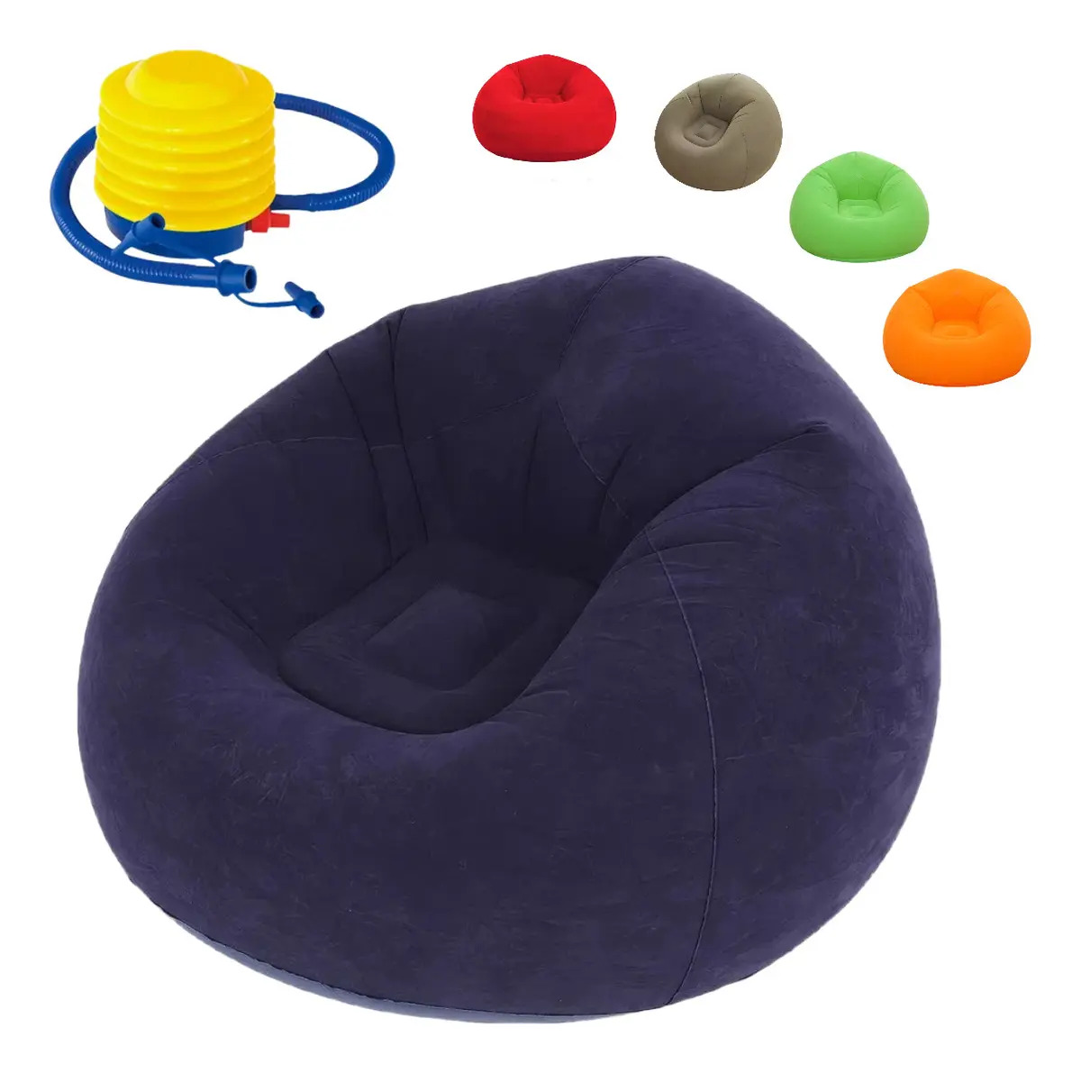 Ón Ofá Inf Ab E A Atercope Puff Cómodo +bomba Color Azul Marino, Sofá Inflable Sillón Aterciopelada Puff + Bomba Grueso y Resistente