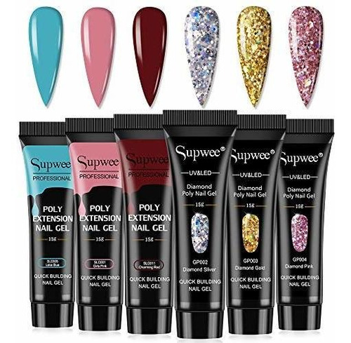 Glitter Poly Nail Gel Set 6 Colores  Er Nail Extension ...