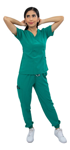 Scrub Mujer Jogger Antifluido Uniforme Médico Cómodo Kolorum Jade Liso G