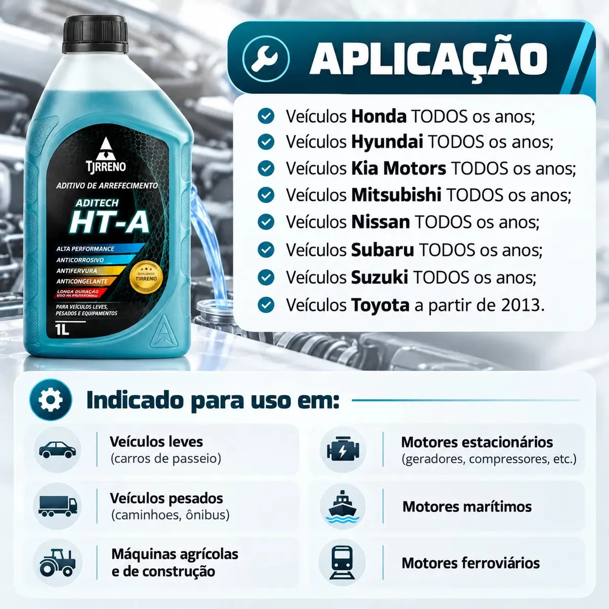 Aditivo Radiador Pronto Uso Azul Tirreno HT-A 1L Hyundai Nissan Kia Subaru