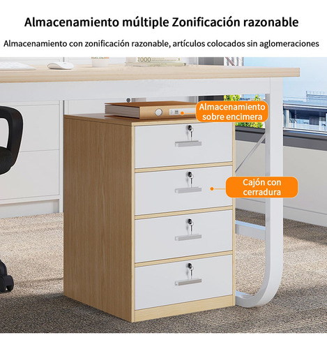 Archivero Madera 4cajone Oficina Con Color Roble 40*40*66cm Roble/blanco