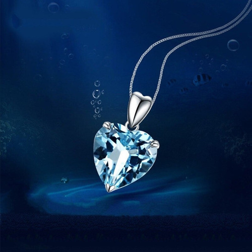 Imagen 4 de 5 de Collar Corazón Topacio Azul De Cristal Plata 925 1701e