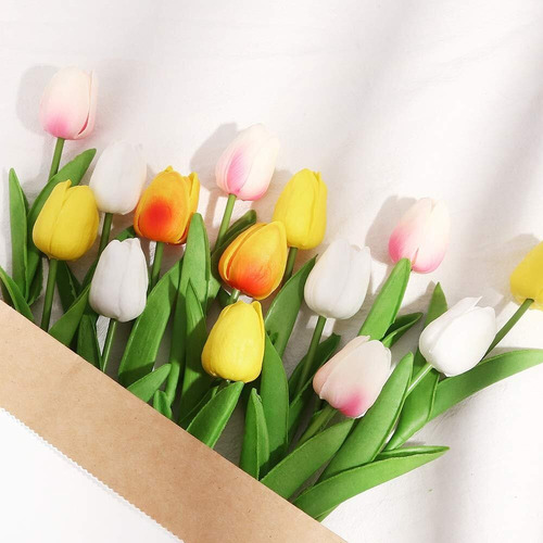 30 Tulipas Artificiais De Látex, Tulipa Realista Com Folhas