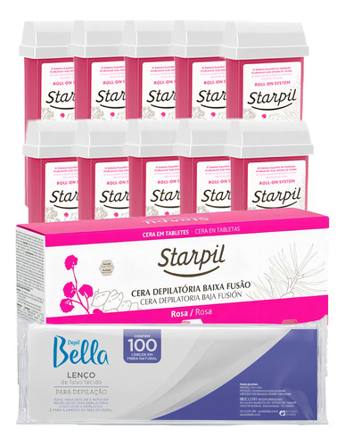 Kit Cera Depilatória - Cera Rosa 1k 10 Roll On Lenço Tnt 100