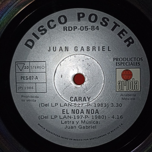 Juan Gabriel Caray - Noa Noa Disco Poster Vinil Single Promo
