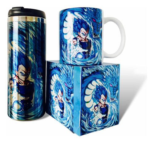 Termo Y Taza Vegeta Anime Dragón Ball Color Azul Acero