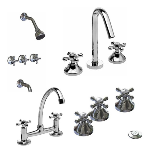 Imagen 1 de 12 de Combo Grifería Completa Piazza Village Lavatorio Ducha Bidet