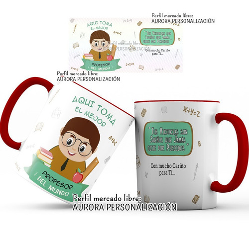 Mug Pocillo Dia  Maestro Profesor Interior Y Oreja Roja 012