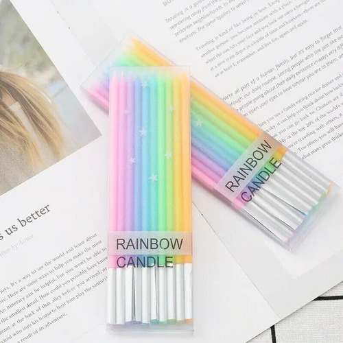 1 Juego De Velas Largas Con Forma De Arcoíris Para Tartas, V