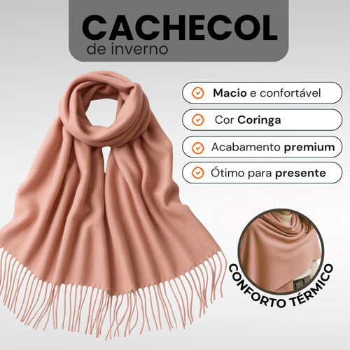 Cachecol Elegante Adulto Com Franjas Macio E Confortável