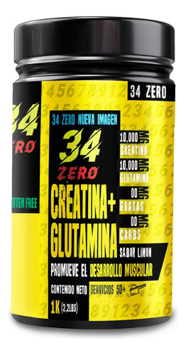 Suplemento Creatina + Glutamina 34 Zero 1 Kg 50 Servicios Sabor Limón