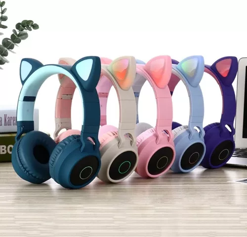 Auriculares Bluetooth Con Microf Radio Orejas De Gato Niños Color Gris