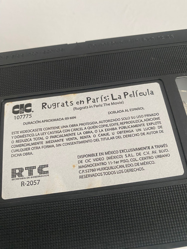 Rugrats En París La Película Vhs Nickelodeon Español Latino (Usado)
