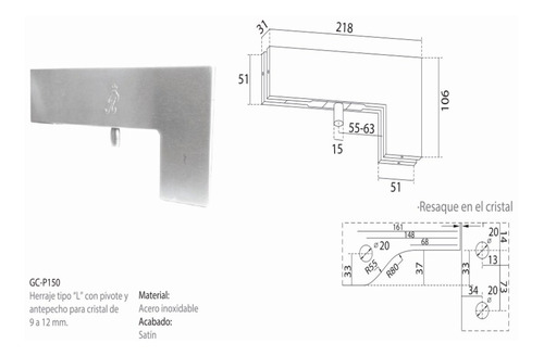 Herraje Superior L Para Antepecho Con Pivote P/puerta Vidrio