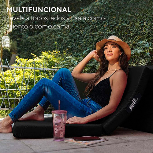 Puff Mx - Colchoneta Individual Plegable Y Portátil De Nylon Color Negro
