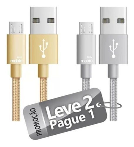 Cabo Micro Usb Reversível Premium 2m Gold + 1m Silver