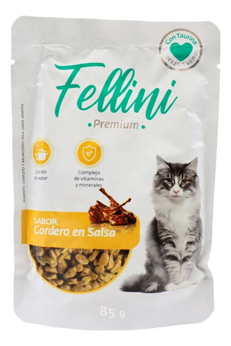 Snack Húmedo Fellini Alimento Cordero En Salsa 85gr Gato