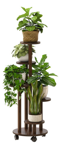 Soporte Para Plantas De Interior Con Ruedas, 5 Niveles, Bamb