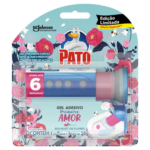 Detergente Sanitário Gel Adesivo com Aplicador Bouquet de Flores Pato Primeiro Amor 38g