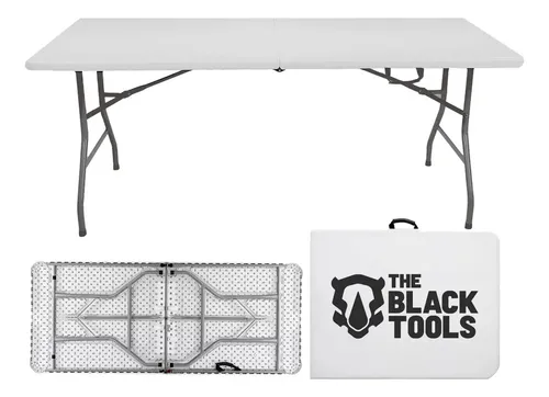 Mesa Dobrável Vira Maleta Com Alça Portátil 1.80m Para Camping Pesca Jardim Área Externa Tft1800 The Black Tools Branco