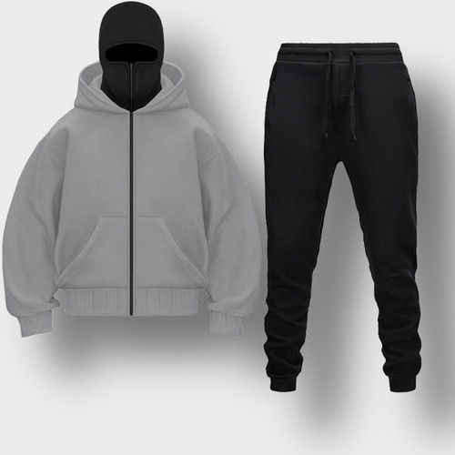 Conjunto De Sudadera Con Capucha Para Pareja, Cómodo, Cuerda Gris Y Negra Con Cremallera