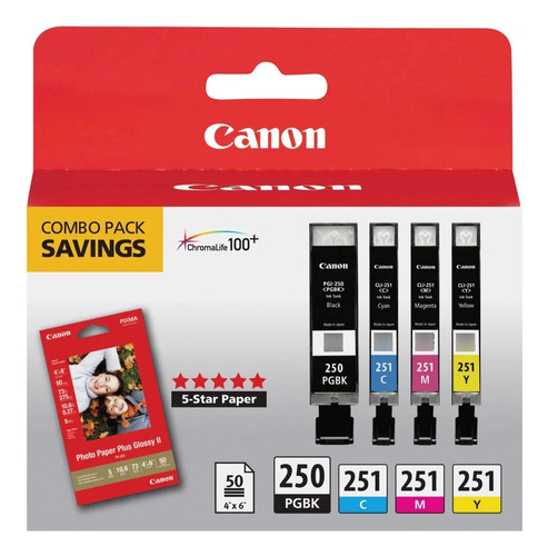 Combo Canon 4 Tintas T251+hojas