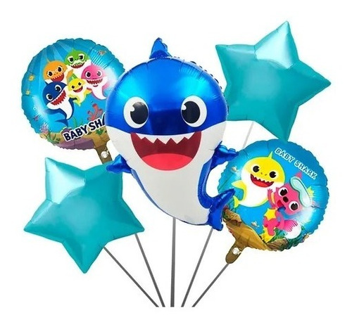 Kit 5 Pzas Globos De Baby Shark Globos Metalicos Para Fiesta