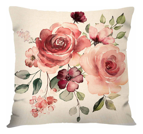 Funda Almohada Flor Acuarela 18 X 18  Diseño Rama Botanica